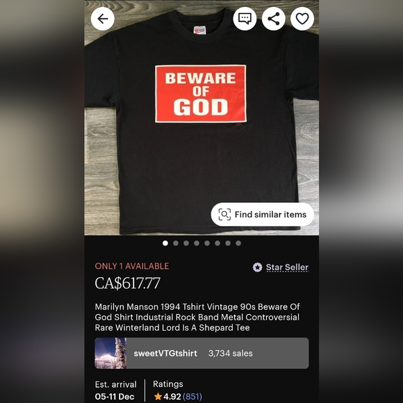 1994 Marilyn Manson T-Shirt - BEWARE OF GOD - Picture 5 of 6